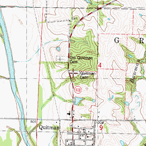 Topographic Map of Quitman Cemetery, MO