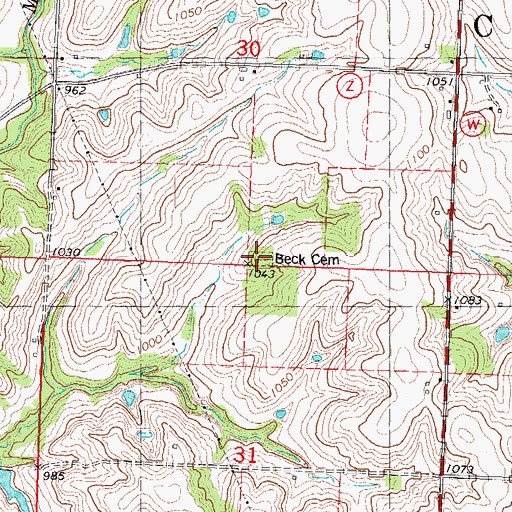 Topographic Map of Beck Cemetery, MO