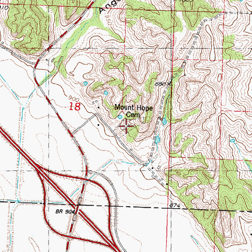 Topographic Map of Mount Hope Cemetery, MO