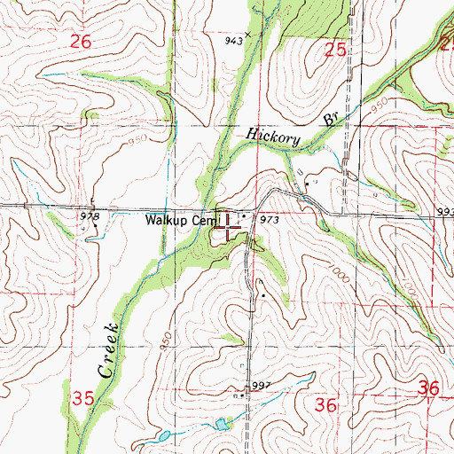 Topographic Map of Walkup Cemetery, MO