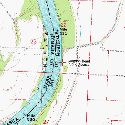 Topographic Map of Langdon Bend Public Access, MO