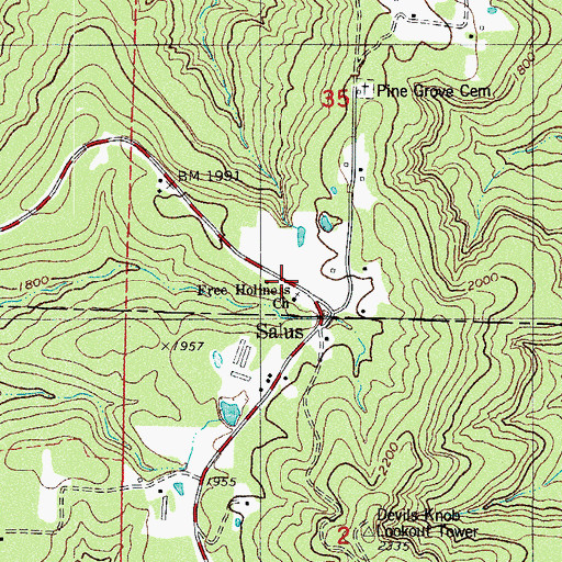 Topographic Map of Free Holiness Church, AR