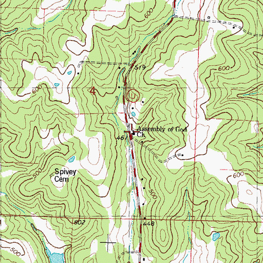 Topographic Map of Assembly of God Church, MO