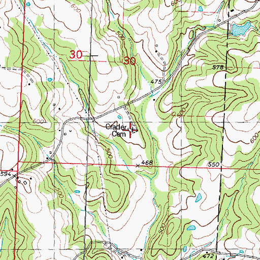 Topographic Map of Crader Cemetery, MO