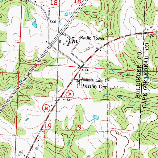 Topographic Map of County Line Church, MO