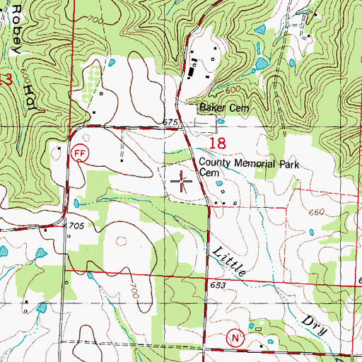 Topographic Map of County Memorial Park Cemetery, MO