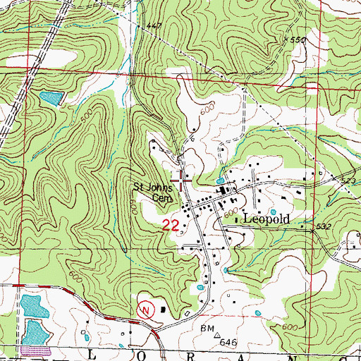 Topographic Map of Saint Johns Cemetery, MO