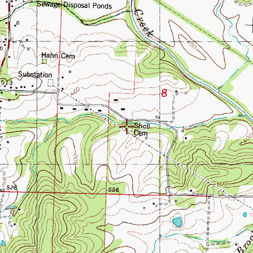 Topographic Map of Shell Cemetery, MO