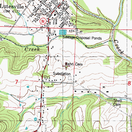 Topographic Map of Hahn Cemetery, MO