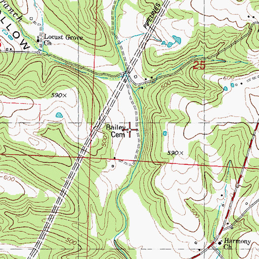 Topographic Map of Bailey Cemetery, MO