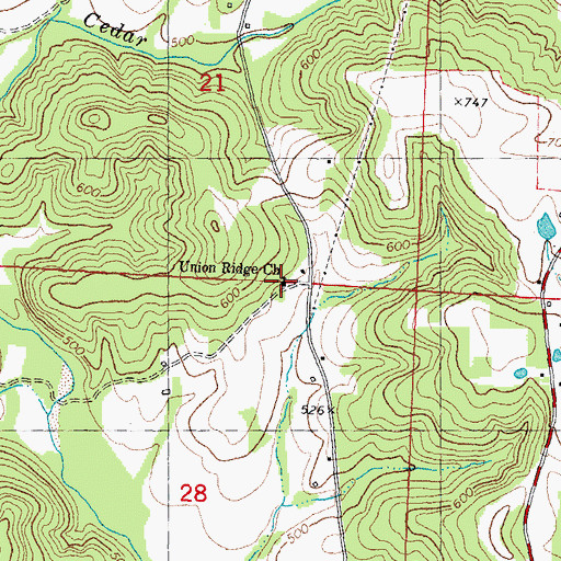 Topographic Map of Union Ridge Church, MO
