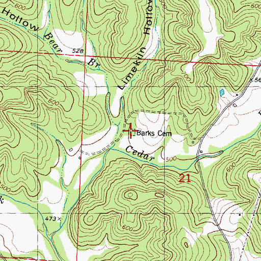 Topographic Map of Barks Cemetery, MO