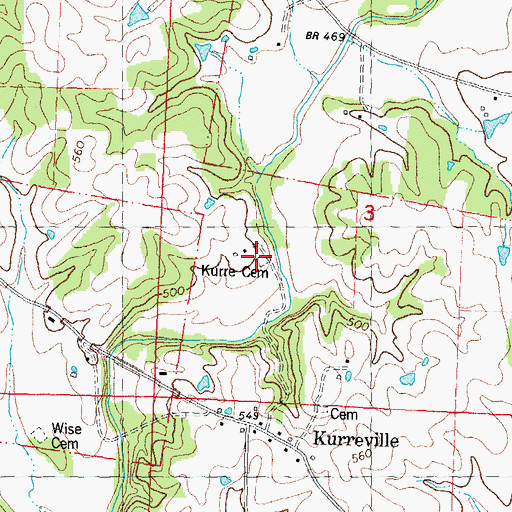 Topographic Map of Kurre Cemetery, MO