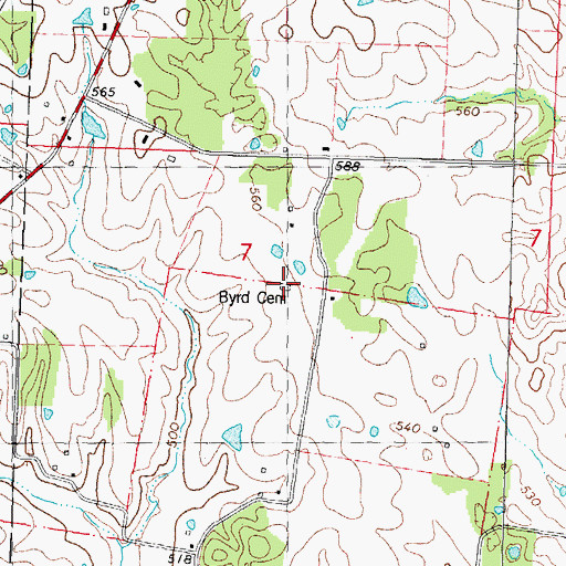 Topographic Map of Byrd Cemetery, MO
