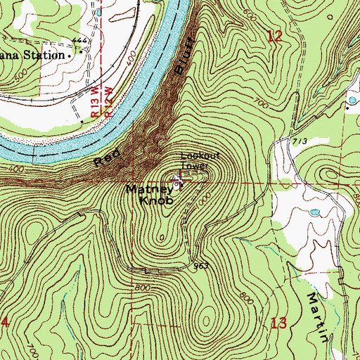 Topographic Map of Matney Knob Lookout Tower, AR