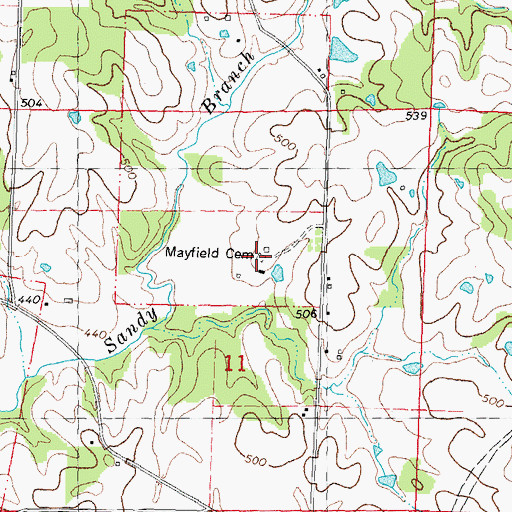 Topographic Map of Mayfield Cemetery, MO