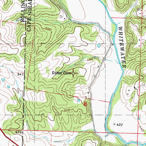 Topographic Map of Estes Cemetery, MO
