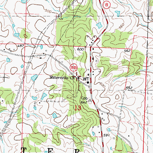 Topographic Map of Millersville Church, MO