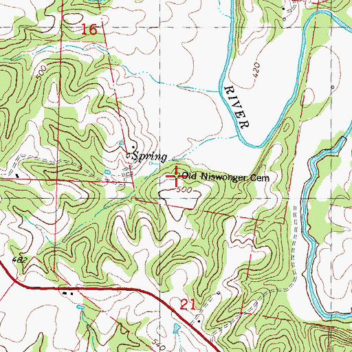 Topographic Map of Old Niswonger Cemetery, MO