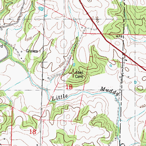 Topographic Map of Ates Cemetery, MO