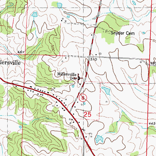 Topographic Map of Millersville School, MO