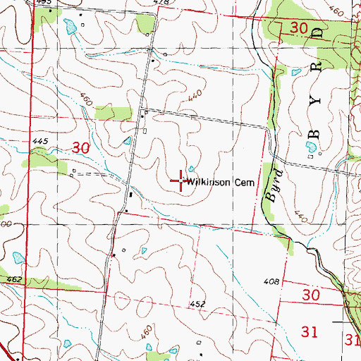 Topographic Map of Wilkinson Cemetery, MO