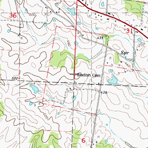 Topographic Map of Gladish Cemetery, MO