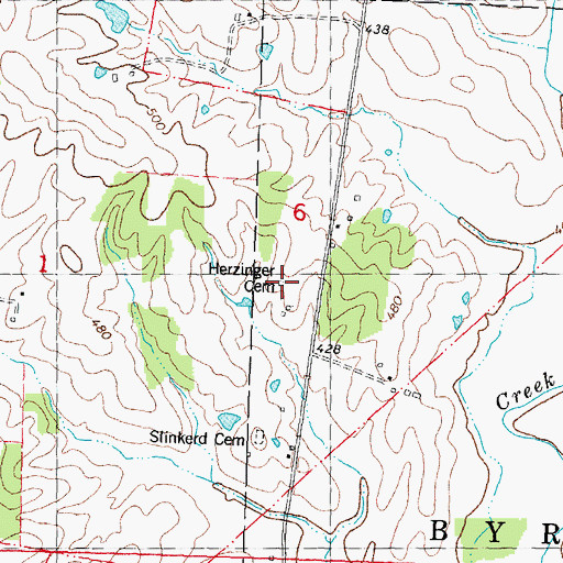 Topographic Map of Herzinger Cemetery, MO