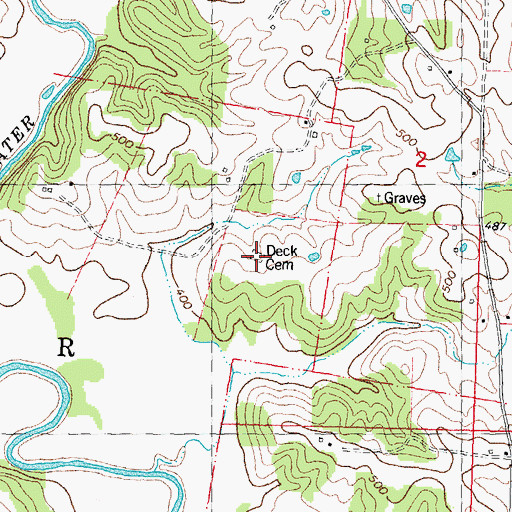 Topographic Map of Deck Cemetery, MO