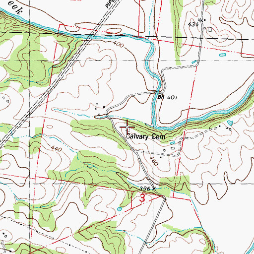 Topographic Map of Calvary Cemetery, MO