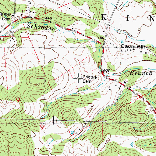 Topographic Map of Criddle Cemetery, MO