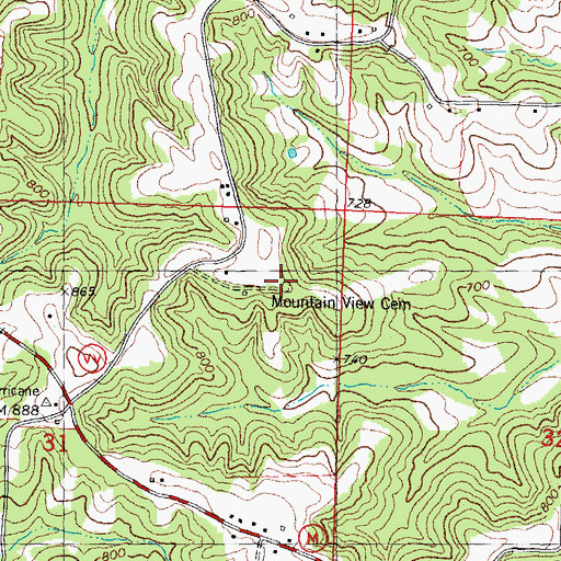 Topographic Map of Mountain View Cemetery, MO