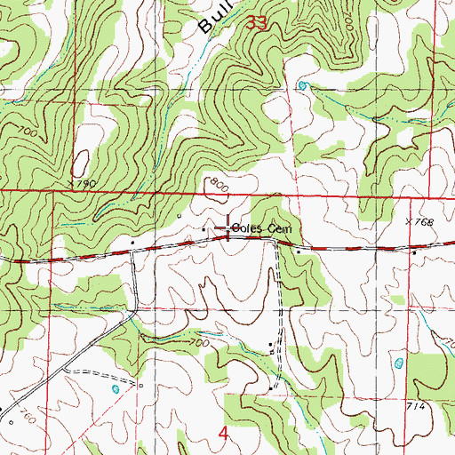 Topographic Map of Coles Cemetery, MO