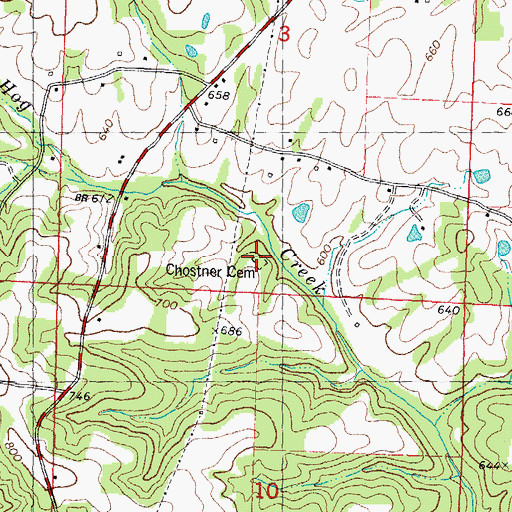 Topographic Map of Chostner Cemetery, MO