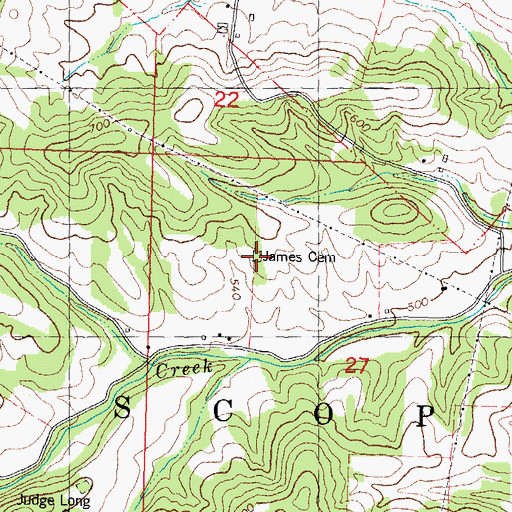 Topographic Map of James Cemetery, MO
