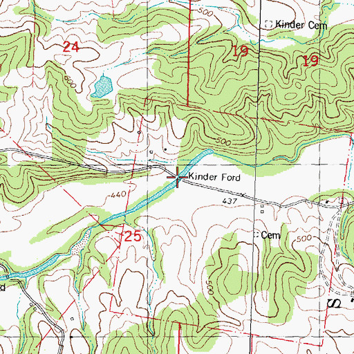 Topographic Map of Kinder Ford, MO