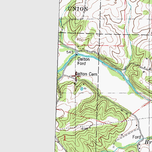 Topographic Map of Dalton Cemetery, MO
