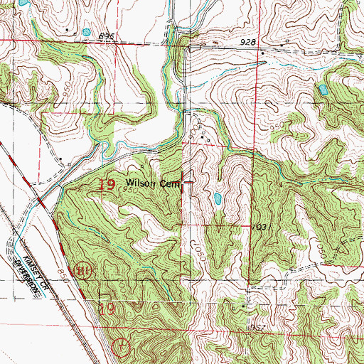 Topographic Map of Wilson Cemetery, MO