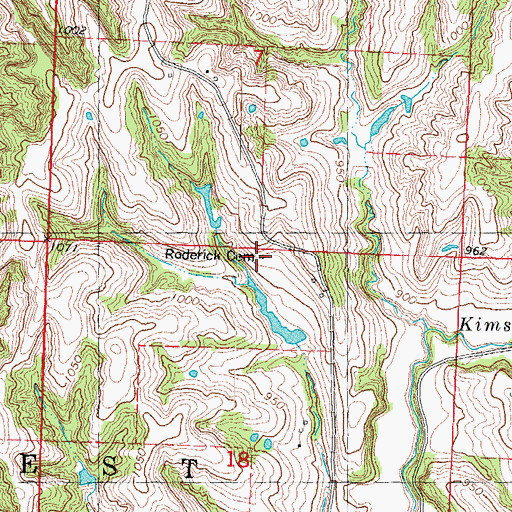 Topographic Map of Roderick Cemetery, MO