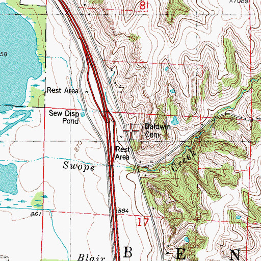 Topographic Map of Baldwin Cemetery, MO