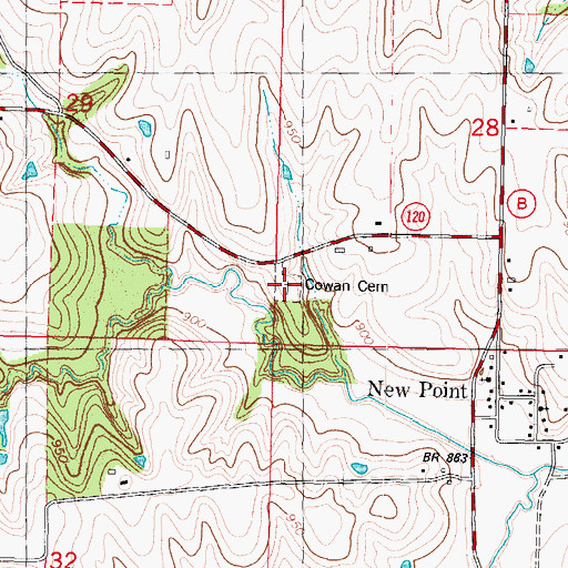 Topographic Map of Cowan Cemetery, MO