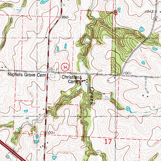 Topographic Map of Christian Camp, MO