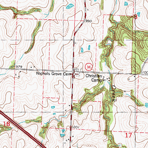 Topographic Map of Nichols Grove Cemetery, MO