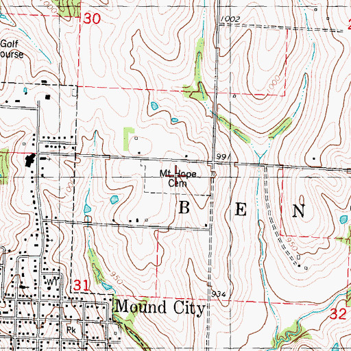 Topographic Map of Mount Hope Cemetery, MO