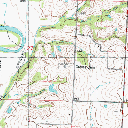 Topographic Map of Groves Cemetery, MO