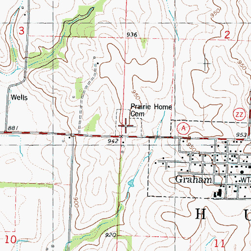 Topographic Map of Prairie Home Cemetery, MO