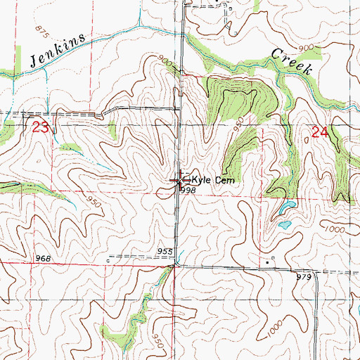 Topographic Map of Kyle Cemetery, MO
