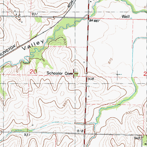 Topographic Map of Schooler Cemetery, MO