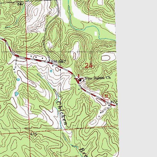 Topographic Map of New Salem Church, MO