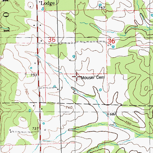 Topographic Map of Mouser Cemetery, MO